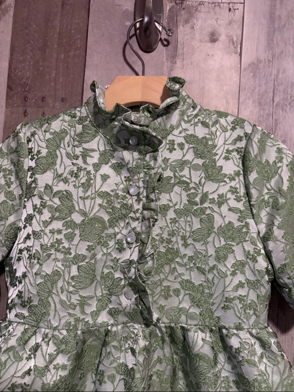 Shop the Mint Mya Green Floral Brocade Dress Girls Size 5-6 - Picture 6 of 14